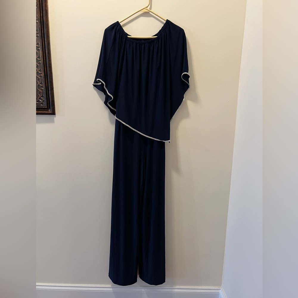 Navy Blue Off-Shoulder Jumpsuit - Picture 2 of 6
